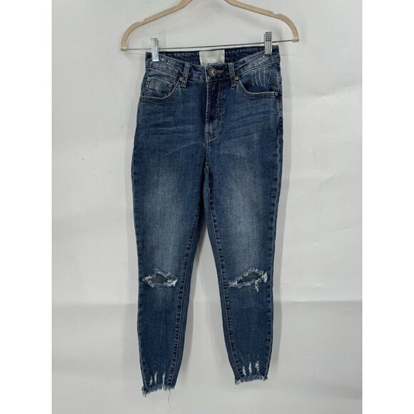 One Teaspoon Jean Women 24 Blue Denim Distressed High Waist Freebirds II Skinny - Picture 2 of 11